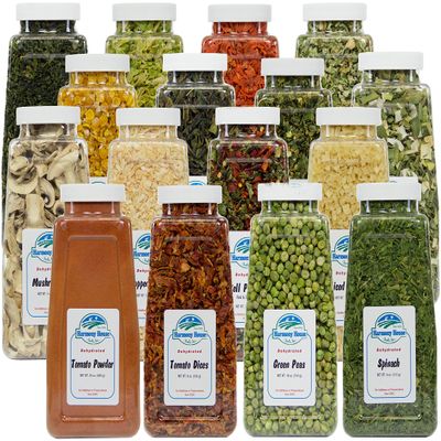 Harmony House Foods Dried Vegetable Pantry Stuffer (16 Count, Quart Size Jars) for Cooking, Camping, Emergency Supply, and More