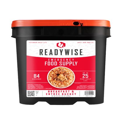 ReadyWise Emergency Food Supply - 84 Servings Breakfast & Entre Bucket, Protein Meals, Dehydrated & Freeze Dried Food for Backpacking, Camping Essentials & Prepping Supplies, up to 25 Year Shelf Life