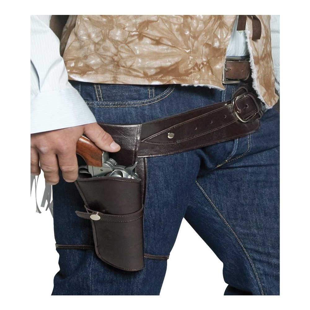 Smiffys mens Authentic Western Wandering Gunman Belt & Holster Brown , One Size