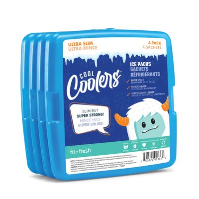 Cool Coolers by Fit + Fresh, 4 Pack Slim Ice Packs, Space Saving Reusable Ice Packs for Lunch Boxes or Coolers, Blue, Single Pack