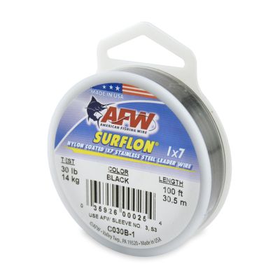 American Fishing Wire Surflon, Nylon Coated 1x7 Stainless Steel Leader Wire, 30 lb Test, .024" Diameter, Black, 100 ft