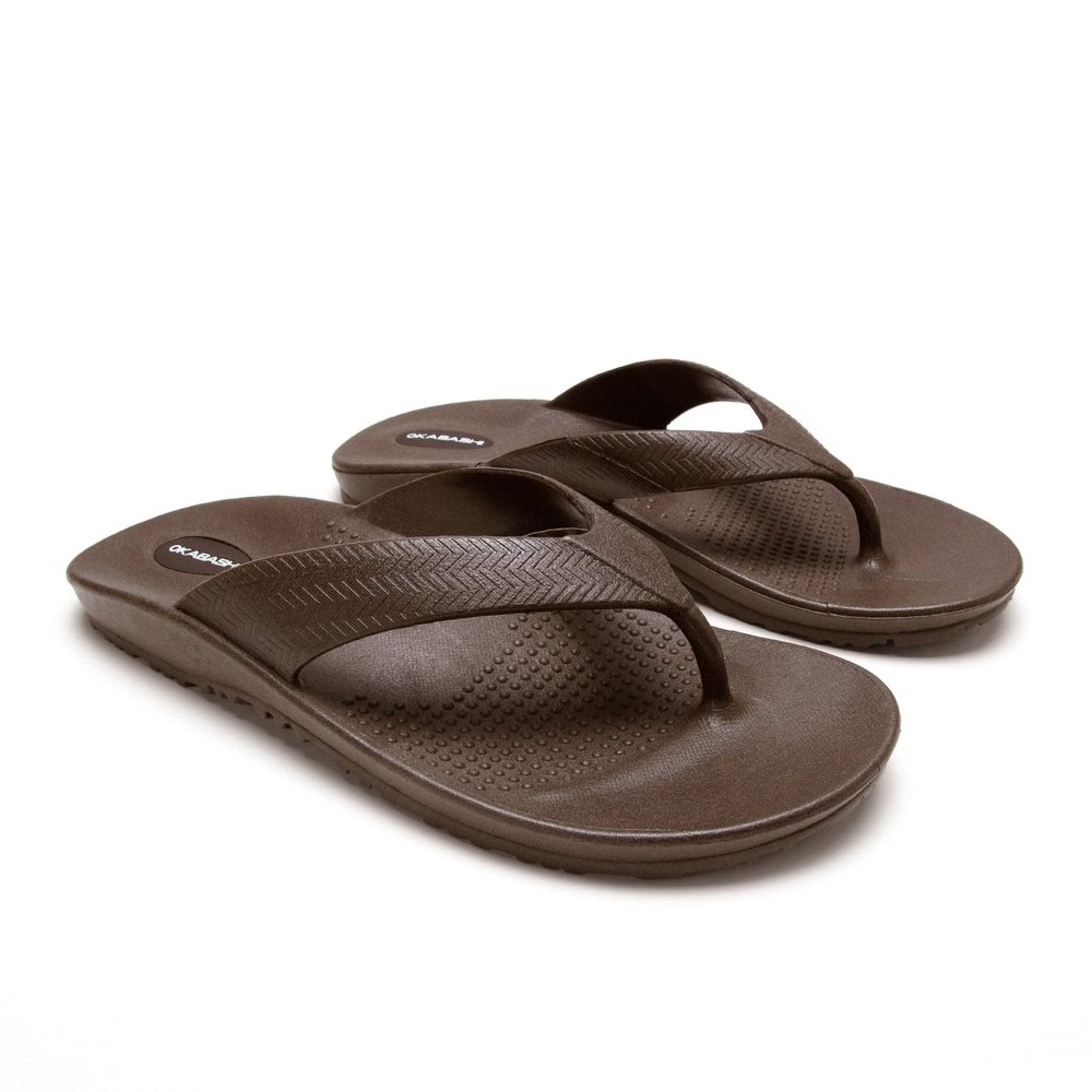 OKABASHI Men's Surf Flip Flops (Brown, L) | Provide Arch Support | Great for Indoors, Outdoors, Beach, Summer
