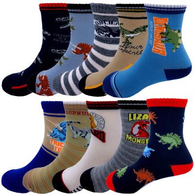 Cczmfeas Kids Boys Cartoon Dinosaurs Pattern Sport Socks 10 Pairs (4-7 Years, Dinosaurs 7)