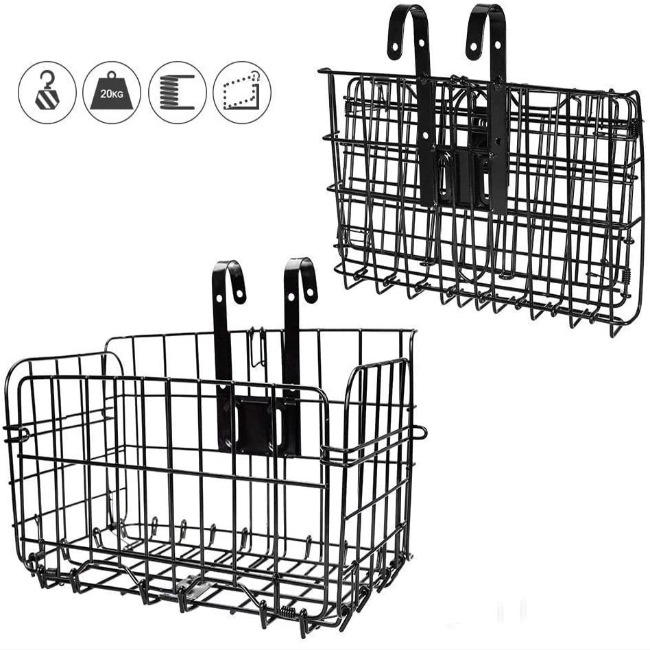 HOMEE Folding Rear Bike Basket Wire Mesh Fold-Up Detachable Front Bag Rear Hanging Bike Basket Bicycle Bag Cargo Rack for Mountain Bike Accessories Bike Frame Basket 1 Pack