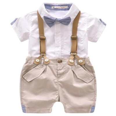 EGELEXY Toddler Baby Boys Gentleman Outfits Short Sleeve T-Shirt+Bib Pants+Bow Tie 13Pcs