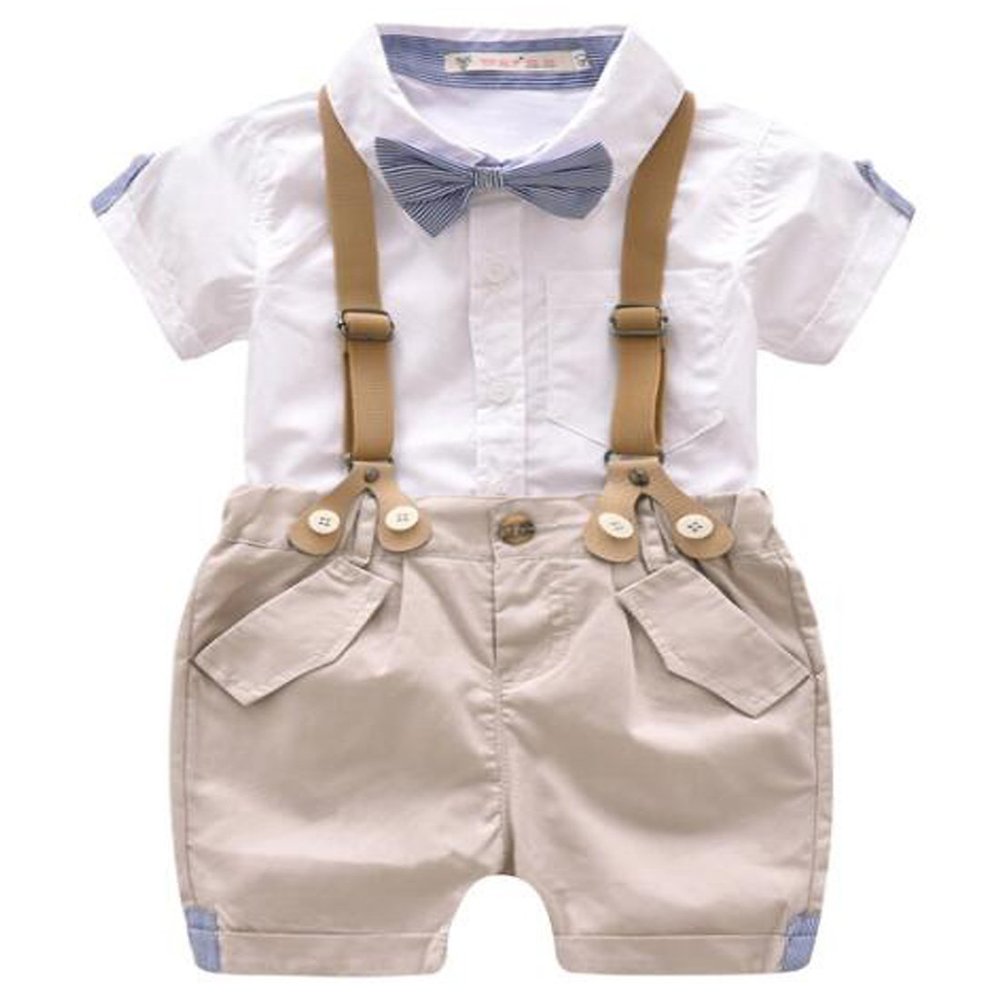 EGELEXY Toddler Baby Boys Gentleman Outfits Short Sleeve T-Shirt+Bib Pants+Bow Tie 13Pcs