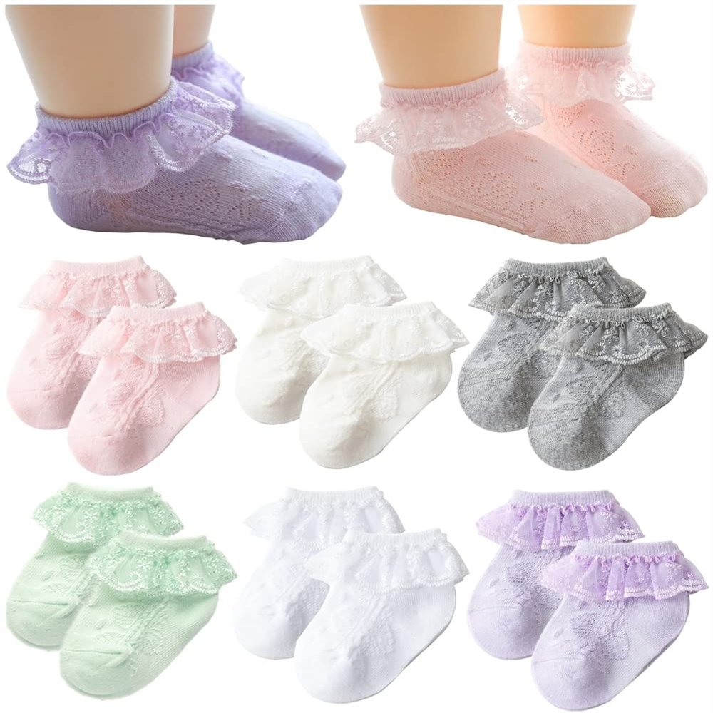 QandSweet Baby Girls' Eyelet Flower Socks Ankle Sock for Newborn Infant Toddlers Kids (1-2 Years, A-6 Colors)