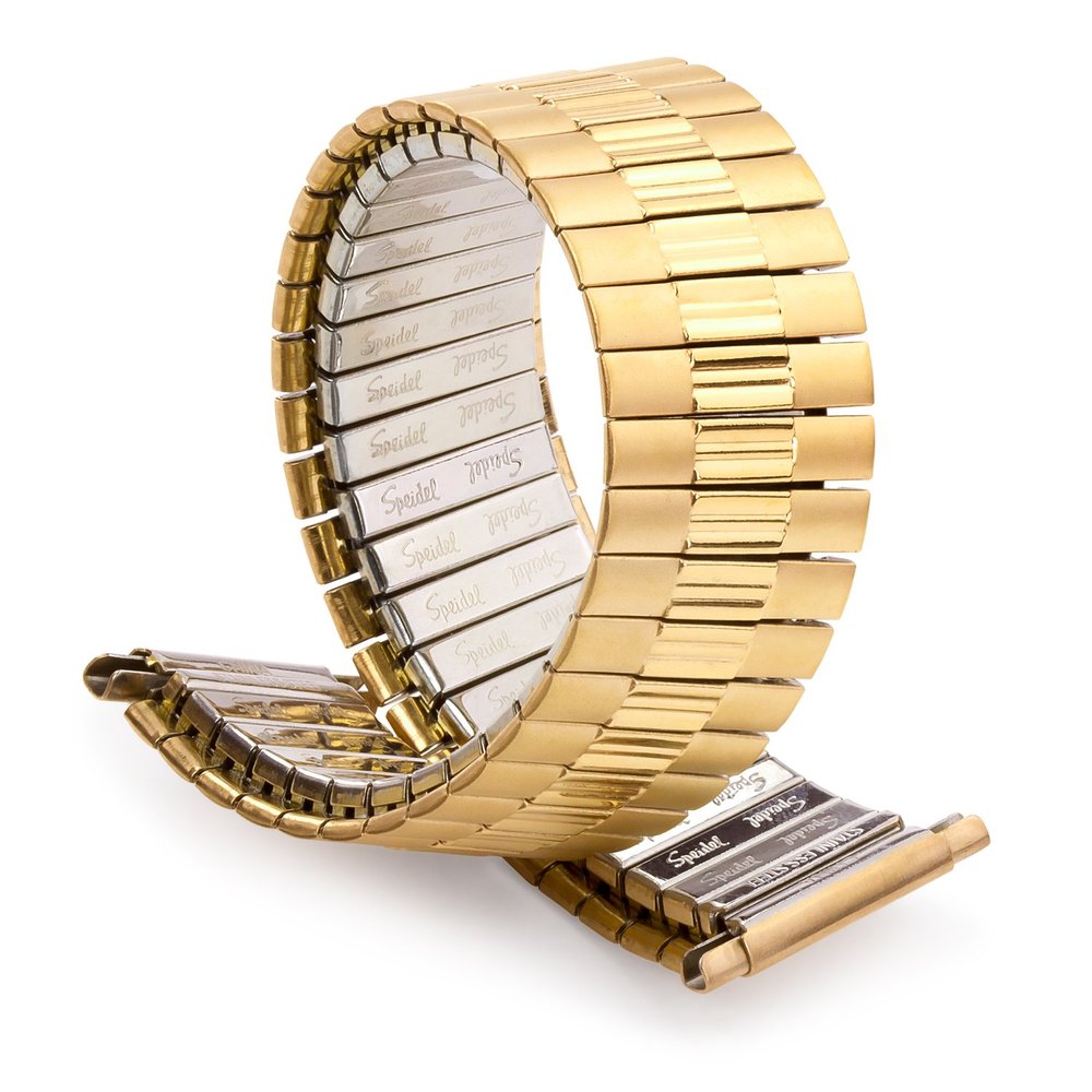 Speidel Mens Stainless Steel Comfortable Stretch Watch Band Gold Tone Tone Replacement Strap, 16-22mm, Straight End with No Clasp, Extra Long