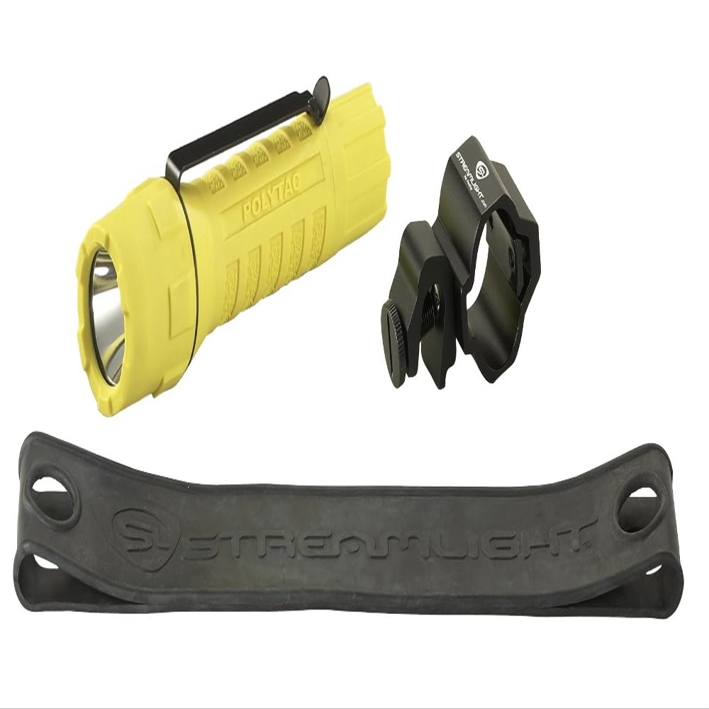 Streamlight 88854 PolyTac 600-Lumen 11500-Candela Tactical LED Flashlight with Helmet Mount Kit and Non-Rechargeable Batteries, Yellow