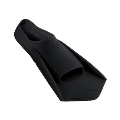 Arena Powerfin Training Fin for Swimming Short Blade Snorkeling Scuba Unisex Silicone Flippers Comfortable Closed Heel Full Foot Pocket Snug Integrated Fit Control, Black/Silver, Size 8.5-9.5