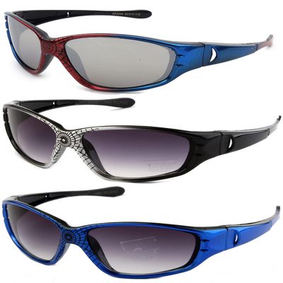 "Spidey" Kids Boys Plastic Two Tone Spider Web Wrap Around Sunglasses UV Protection (1-6 Years)