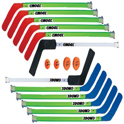 DOM Junior Hockey Set, Includes 10 Sticks, 2 Goalie Sticks, 2 SuperPucks and 2 DOM-83 Balls, 36 Inches