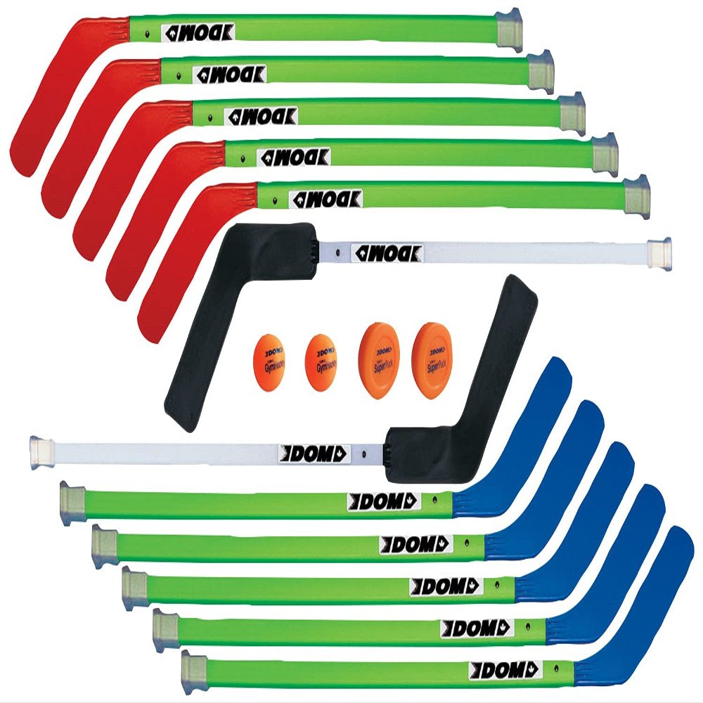 DOM Junior Hockey Set, Includes 10 Sticks, 2 Goalie Sticks, 2 SuperPucks and 2 DOM-83 Balls, 36 Inches