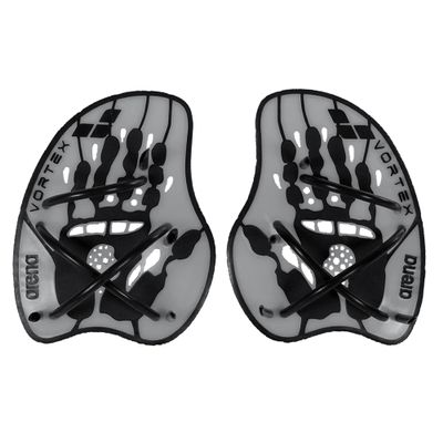 Arena Unisex Adult Vortex Evolution Swimming Hand Paddles for Women and Men Adjustable Straps Curved Design, Silver/Black, Large