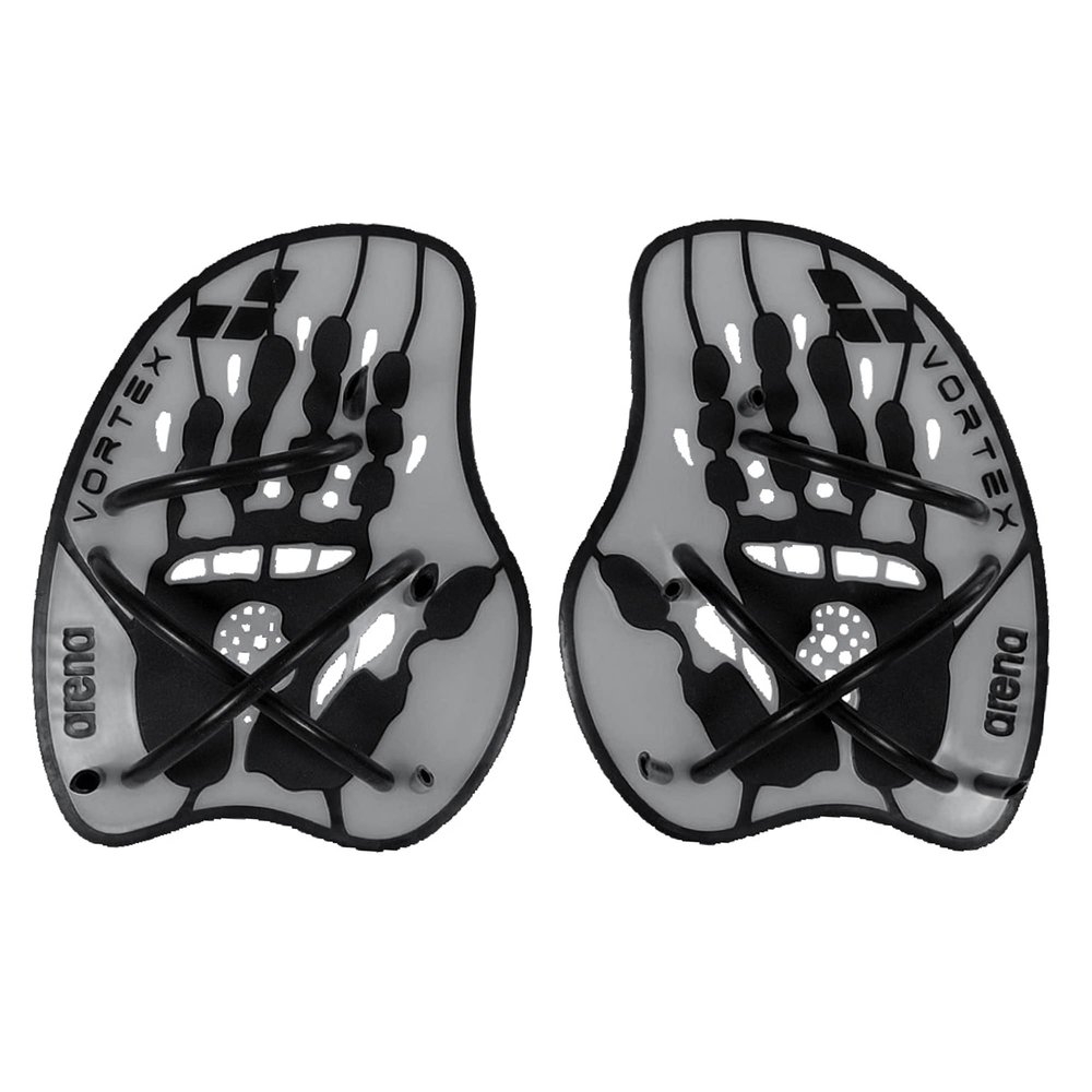 Arena Unisex Adult Vortex Evolution Swimming Hand Paddles for Women and Men Adjustable Straps Curved Design, Silver/Black, Large