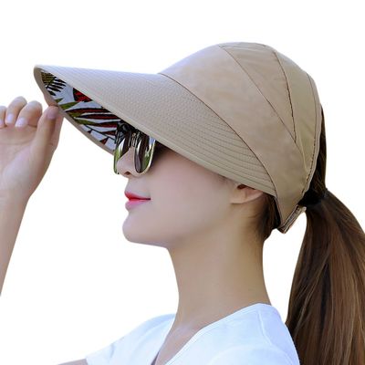 HINDAWI Sun Hats for Women Wide Brim UV Protection Summer Beach Visor Cap Khaki