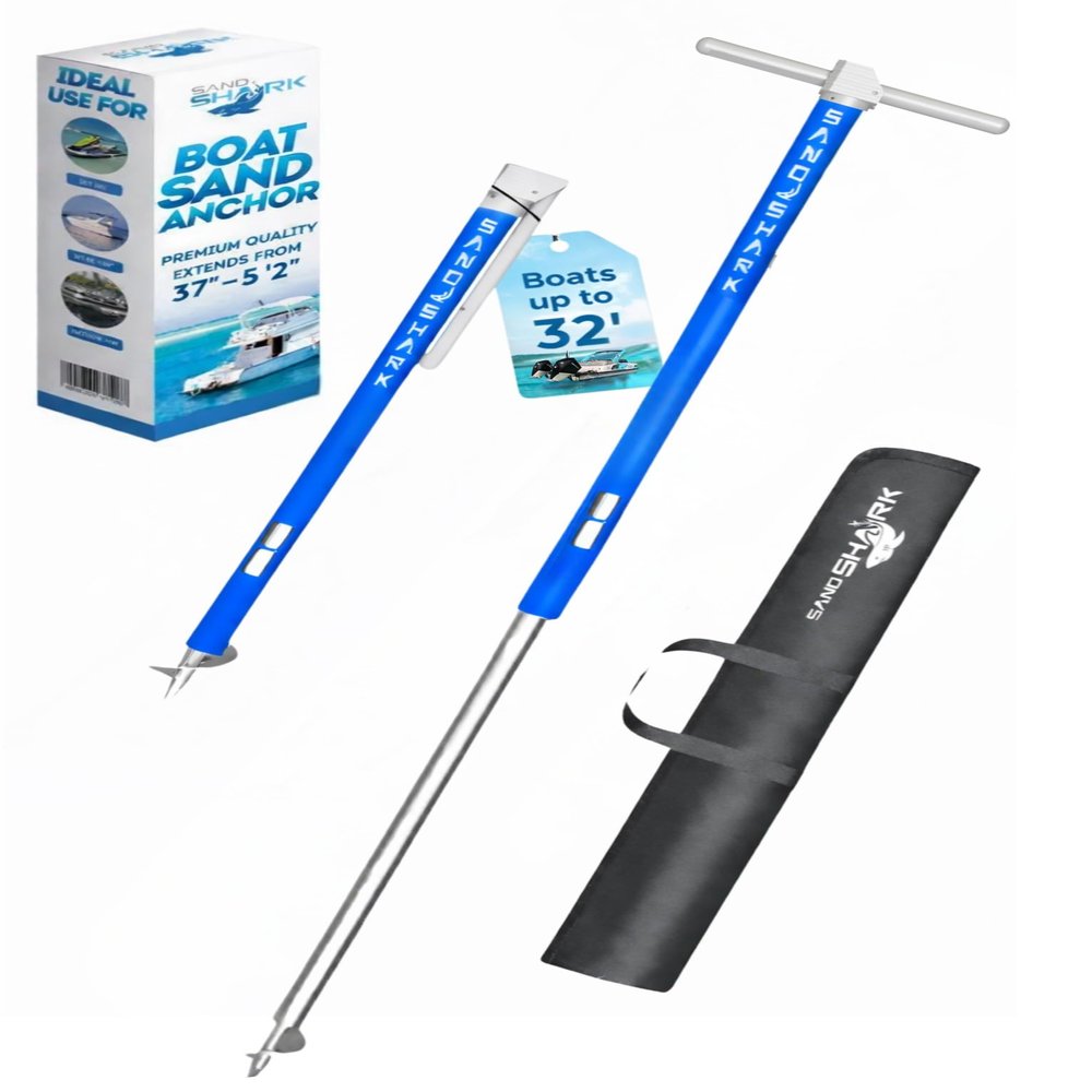 SandShark Anchor Ultimate XL - Premium Screw in Boat Anchor, Pontoon Boat Anchor, Stainless Steel Shallow Water Anchor Pole, Sand Anchor 37"-62" w/Case - Essential Pontoon Boat Accessories