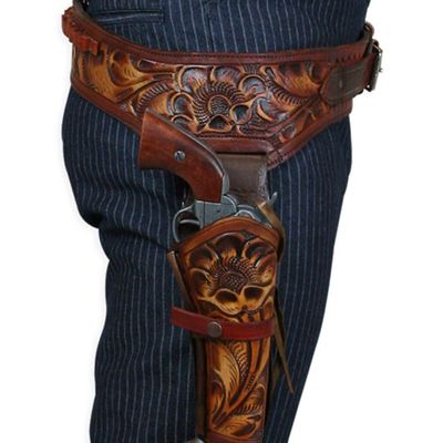 Historical Emporium .44/.45 Cal Standard Right Hand Western Gun Belt and Holster Tooled Leather 48 Harvest Brown