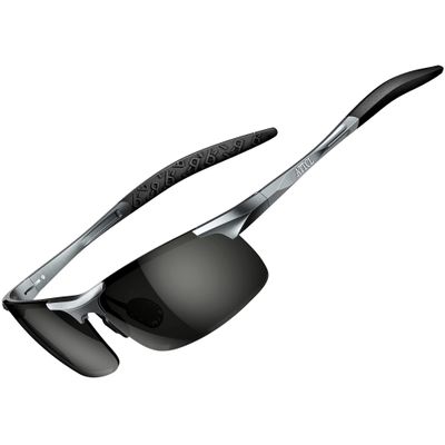 ATTCL Polarized Sunglasses for Men Sports: UV Protection Anti Glare Wrap Around Lightweight Metal Sun Glasses Driving Fishing Golf Running 8177 Gray