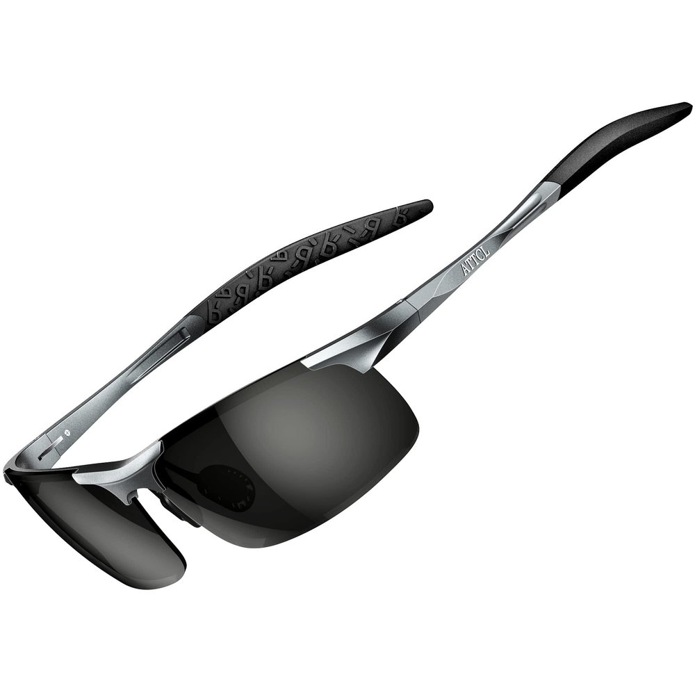 ATTCL Polarized Sunglasses for Men Sports: UV Protection Anti Glare Wrap Around Lightweight Metal Sun Glasses Driving Fishing Golf Running 8177 Gray