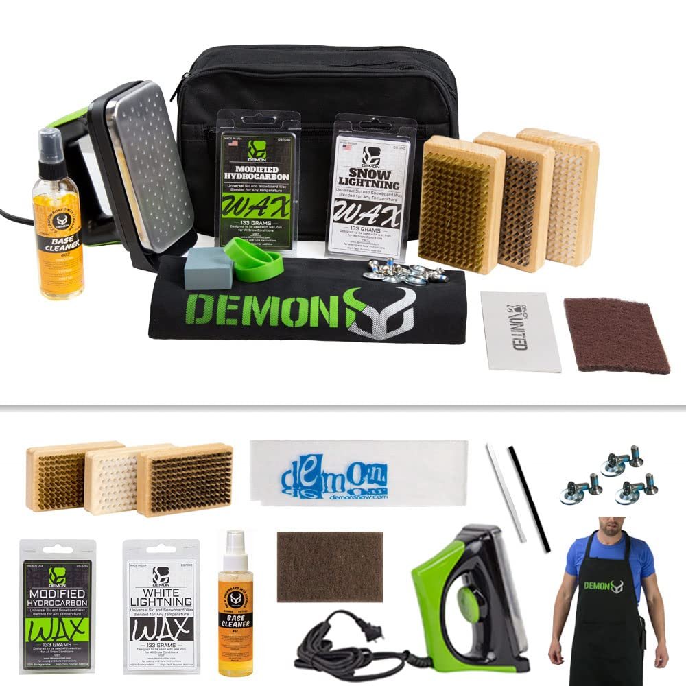 DEMON UNITED Ski and Snowboard Wax Kit- Travel Edition - Includes 110-220v Iron, Wax and Base Cleaner