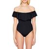 Trina Turk Women's Standard Off Shoulder Ruffle One Piece Swimsuit, Black/Key Solids, 4 view 1