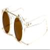 Dweebzilla Retro Round Flip Up Steampunk Sunglasses (Clear/Transparent & Gold Frame, Brown Amber) view 1