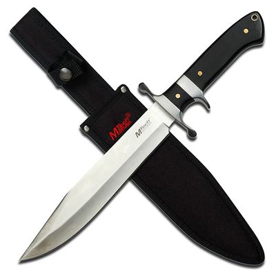 MTech USA  Fixed Blade Knife  Satin Finish Stainless Steel Blade, Black Wood Handle with Stainless Steel Bolster, Includes Nylon Sheath - Hunting, Camping, Survival, Tactical  MT-20-04
