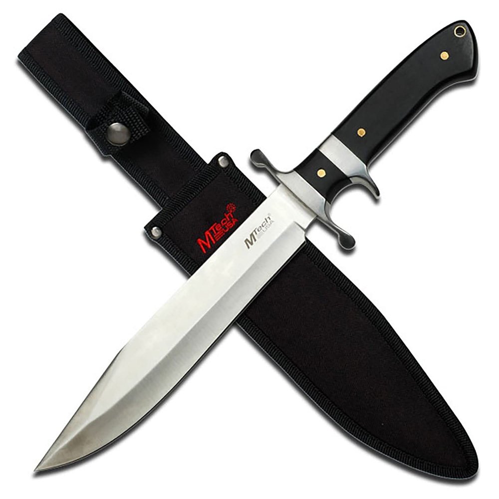 MTech USA  Fixed Blade Knife  Satin Finish Stainless Steel Blade, Black Wood Handle with Stainless Steel Bolster, Includes Nylon Sheath - Hunting, Camping, Survival, Tactical  MT-20-04