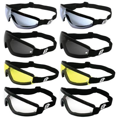 Birdz Eyewear Wing Skydive Sky Diving Goggles 8 Pairs Black Frames with Clear Smoke Blue and Yellow Lenses