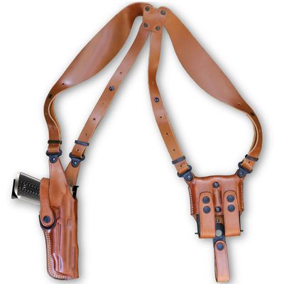 Premium Leather Vertical Shoulder Holster System with Double Magazine Carrier for para Ordnance 1911 Without Rail 5''BBL, Right Hand Draw, Brown Color #5009#