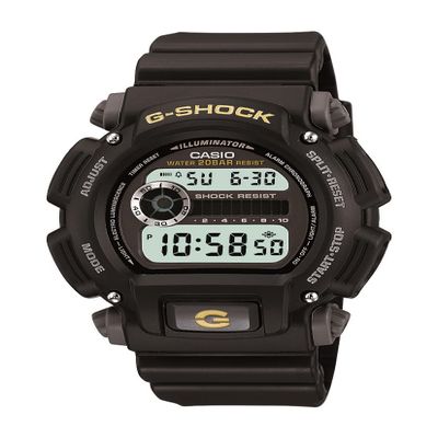Casio DW9052 Series | Mens Digital Watch | G-SHOCK | Black/Black | 1/100 SEC Stop Watch | Countdown Timer | LED Light | 200M WR | Shock Resistant | Multi Alarm | Auto Calendar | Dual Time | 2 Yr Batt