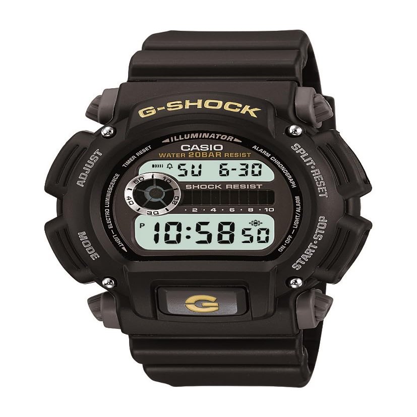 Casio DW9052 Series | Mens Digital Watch | G-SHOCK | Black/Black | 1/100 SEC Stop Watch | Countdown Timer | LED Light | 200M WR | Shock Resistant | Multi Alarm | Auto Calendar | Dual Time | 2 Yr Batt