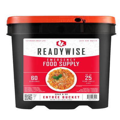 ReadyWise Entre Bucket - 60 Servings, Emergency Food Supply for Survival Kit, Protein Meals, Freeze Dried Food, Ready to Eat Camping & Road Trip Essentials, up to 25 Year Shelf Stable Life