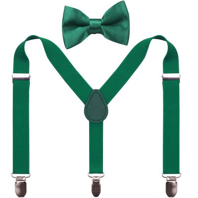 GUCHOL Child Kids Green Suspenders Bow Tie for Boys and Girls Adjustable Elastic Classic Accessory Sets Age 1 to 13 Year 26 INCH (1-5 Year)
