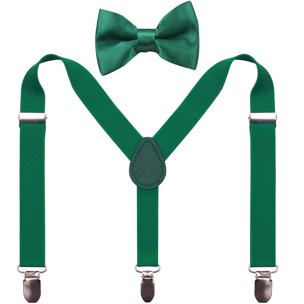 GUCHOL Child Kids Green Suspenders Bow Tie for Boys and Girls Adjustable Elastic Classic Accessory Sets Age 1 to 13 Year 26 INCH (1-5 Year)