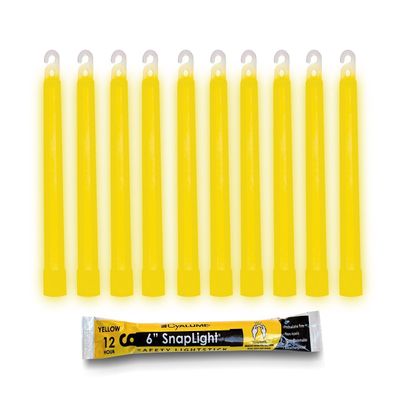 Cyalume Yellow Emergency Glow Sticks - Premium 6 SnapLight Survival Glow Sticks with 8 Hour Duration for Use as Emergency Flares and Hiking Safety Gear (Bulk Pack of 10 Safety Glow Sticks)