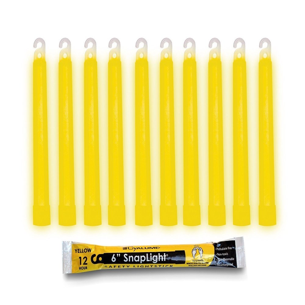 Cyalume Yellow Emergency Glow Sticks - Premium 6 SnapLight Survival Glow Sticks with 8 Hour Duration for Use as Emergency Flares and Hiking Safety Gear (Bulk Pack of 10 Safety Glow Sticks)