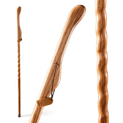 Brazos Handcrafted Wood Walking Stick, Twisted Oak, Hitchhiker Style Handle, for Men & Women, Made in the USA, Tan, 58"