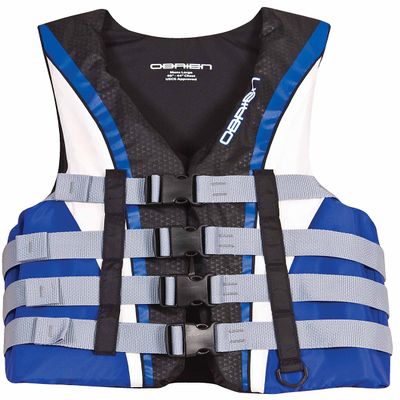 O'Brien Men's 4 Buckle Nylon Pro Life Vest (Blue/White/Black, 5X-Large, Chest 62-68-Inch)