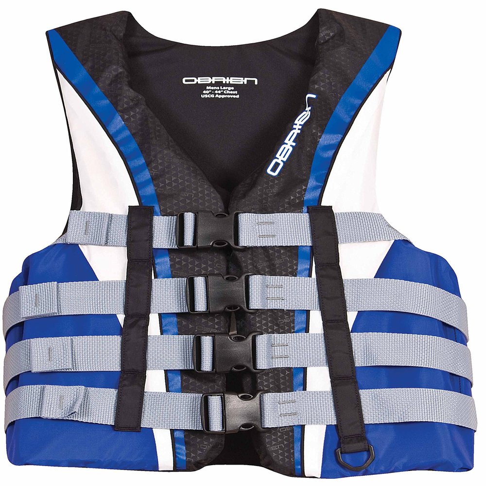 O'Brien Men's 4 Buckle Nylon Pro Life Vest (Blue/White/Black, 5X-Large, Chest 62-68-Inch)