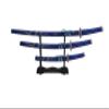Carved Dragon Blue Samurai Sword Set of 3 with Stand view 1