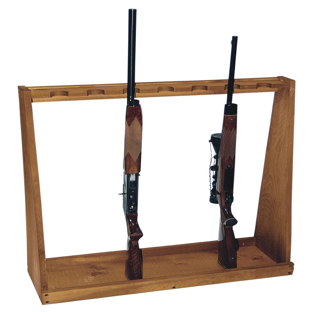 Seven-Gun Wooden Standing Floor Gun Display Rack. Fits Long Guns - Rifles or Shotguns, by Evans Sports