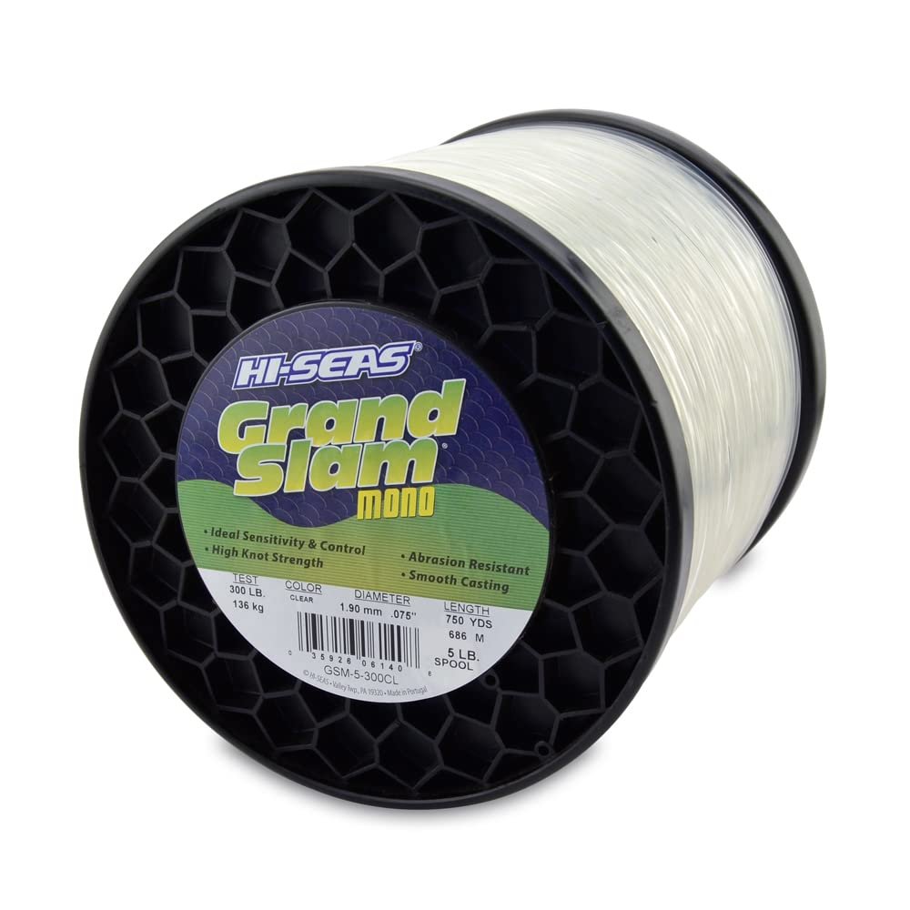 Hi-Seas Grand Slam Monofilament Line, 300 lb / 136.0 kg Test, .075 in / 1.90 mm Dia, Clear, 750 yd / 686 m