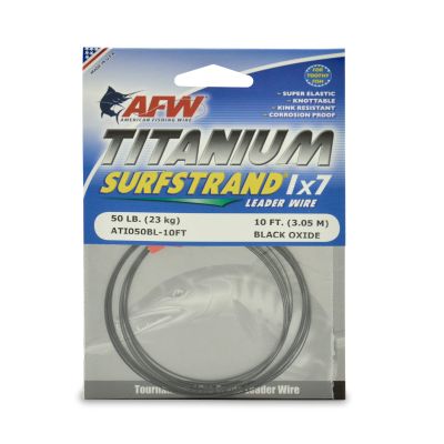 AFW Titanium Surfstrand, Bare 1x7 Saltwater Fishing Leader Wire, 50 lb, Black Oxide, 10 ft