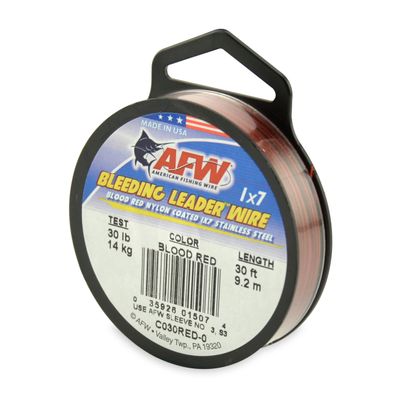 American Fishing Wire Bleeding Leader Blood Red Nylon Coated 1x7 Stainless Steel Leader Wire, 30 Pound Test, 30-Feet
