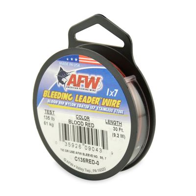 American Fishing Wire Bleeding Leader Blood Red Nylon Coated 1x7 Stainless Steel Leader Wire, 135 Pound Test, 30-Feet