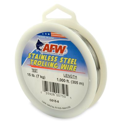 American Fishing Wire Stainless Steel Trolling Wire (Single Strand), Bright Color, 15 Pound Test, 1000-Feet