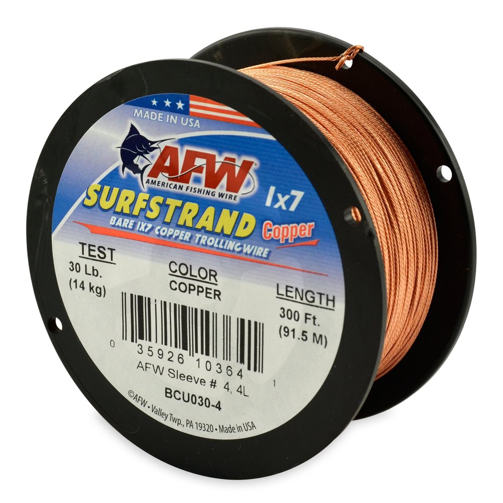 American Fishing Wire Surfstrand Copper Fishing Wire | 1x7 Stranded Trolling Line | Fast Sinking Flexible Construction | 30 lb Test 300 ft Spool