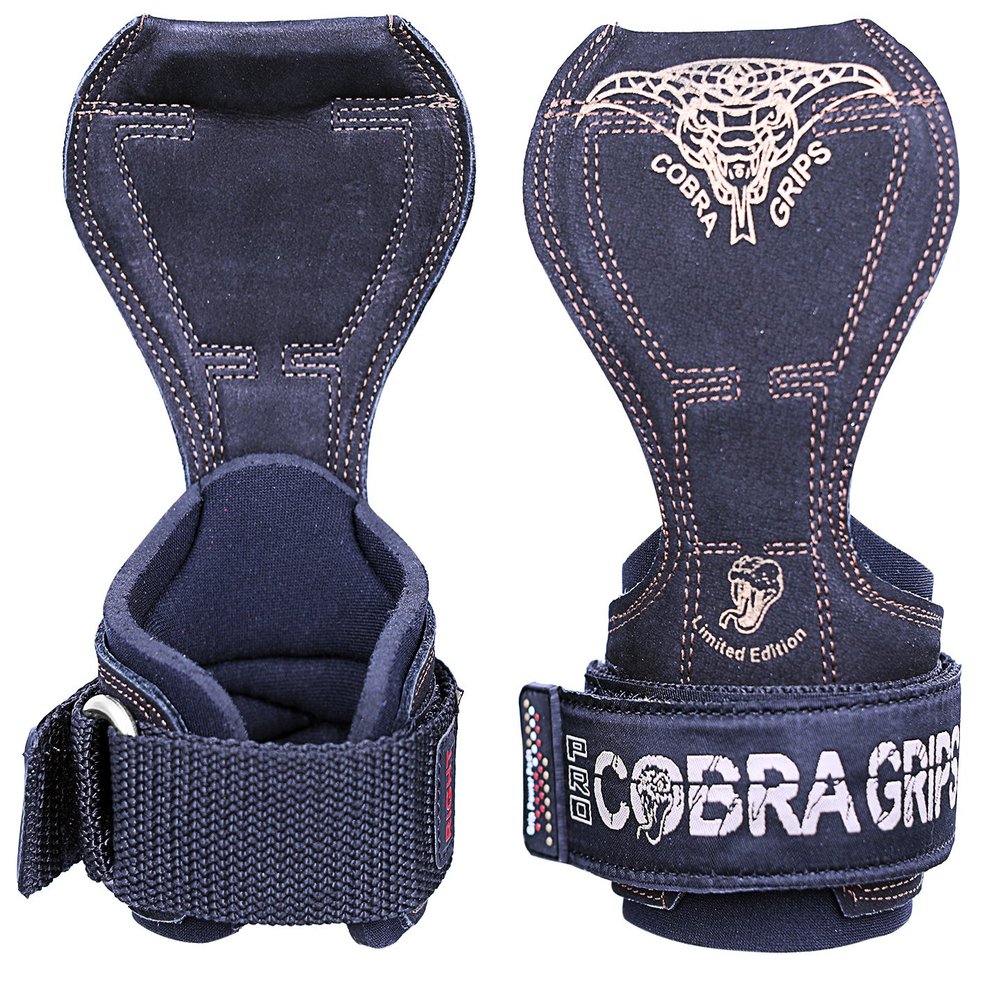 Cobra Grips PRO Weight Lifting Gloves with Wrist Wraps  Heavy Duty Strap Alternative to Power Lifting Hooks for Deadlifts & Bodybuilding, PRO Black Leather